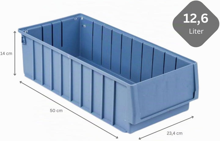 SparSet 5x Regalkasten 500 BH mit Etikett &amp; Schutzhaube | HxBxT 14x23,4x50cm | 12,6 Liter | Sichtlag