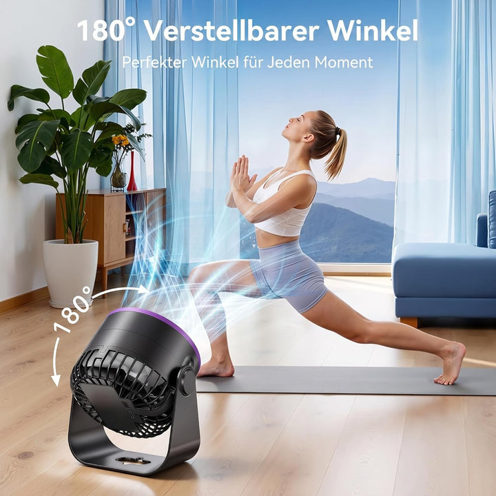 SHINER USB Ventilator Klein Leise, Akku Tischventilator mit 100 Stufen & Kraftvoller Luftstrom, Digi