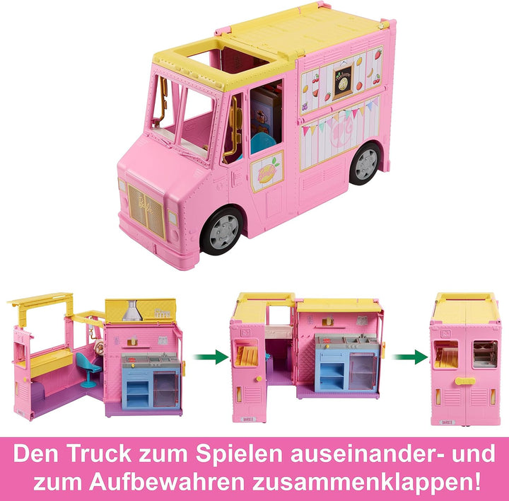 BARBIE Limonadenmobil - Süsser Truck mit Zubereitungsbereich und Essplatz, umwandelbar für heisse So