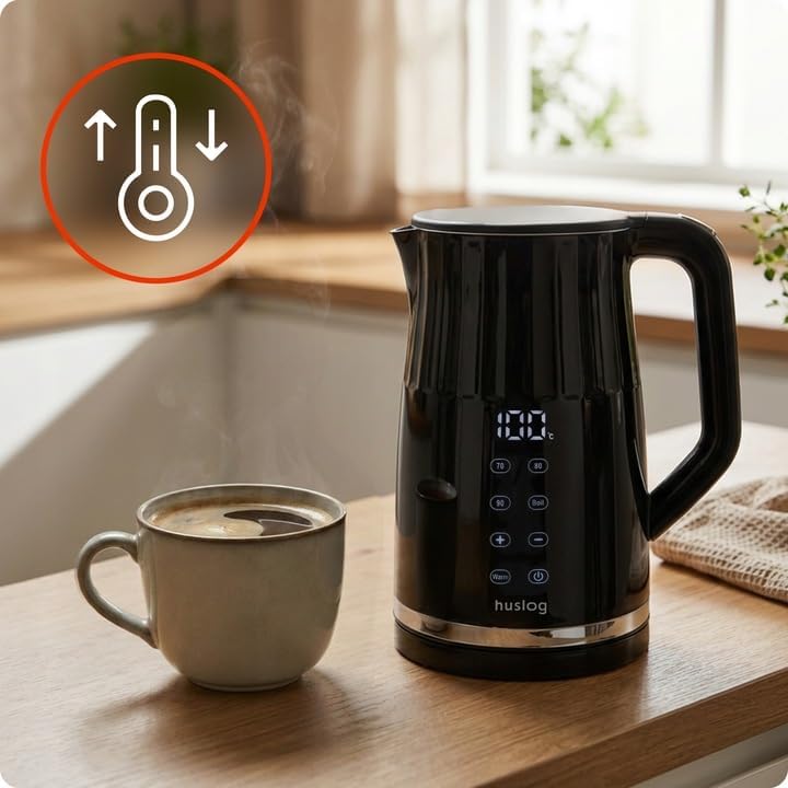 Elektrischer Wasserkocher mit Temperaturanzeige 1,7L 2200W Warmhaltefunktion 4 Temperaturprogramme T