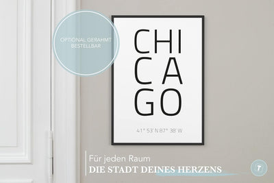 Papierschmiede® Geo Poster Koordinaten Chicago, A1 Stadt Poster als Wanddeko für Wohnzimmer Schlafzi