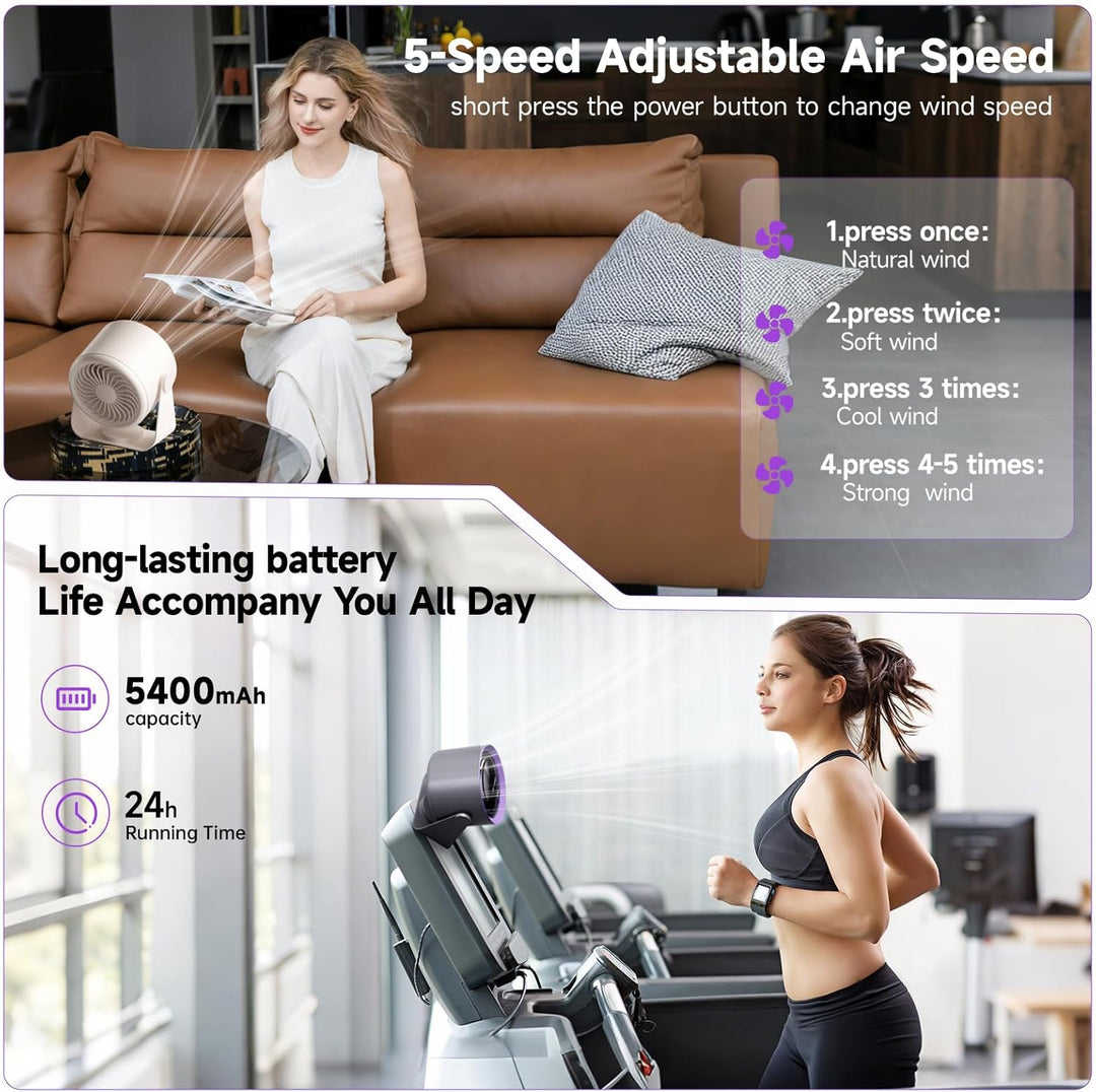 Wiederaufladbarer USB-Schreibtischventilator mit Digitalanzeige, 5-stufiger ultraleiser Tischventila