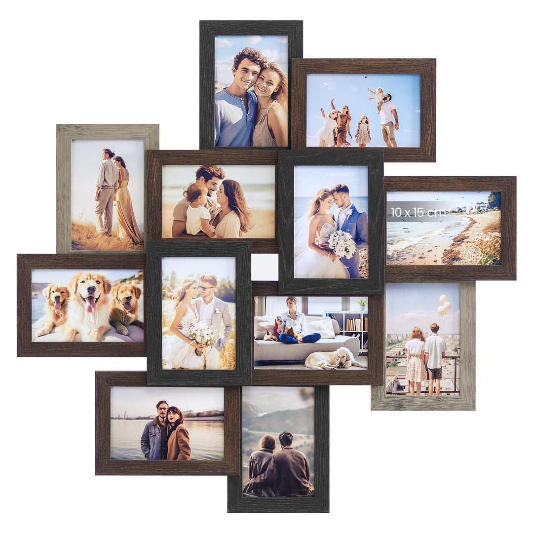 SONGMICS Bilderrahmen-Collage, 12 Fotorahmen für 10 x 15 cm Bilder, Fotocollage, Wandcollage, Multi-