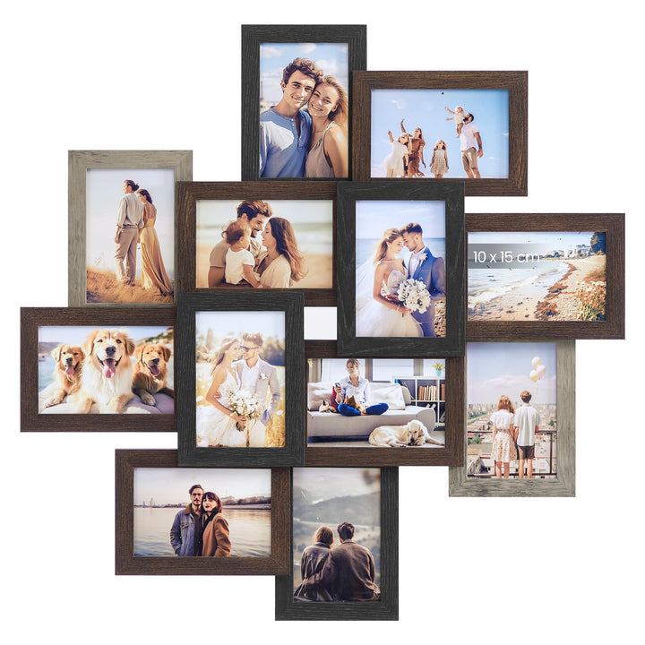 SONGMICS Bilderrahmen-Collage, 12 Fotorahmen für 10 x 15 cm Bilder, Fotocollage, Wandcollage, Multi-