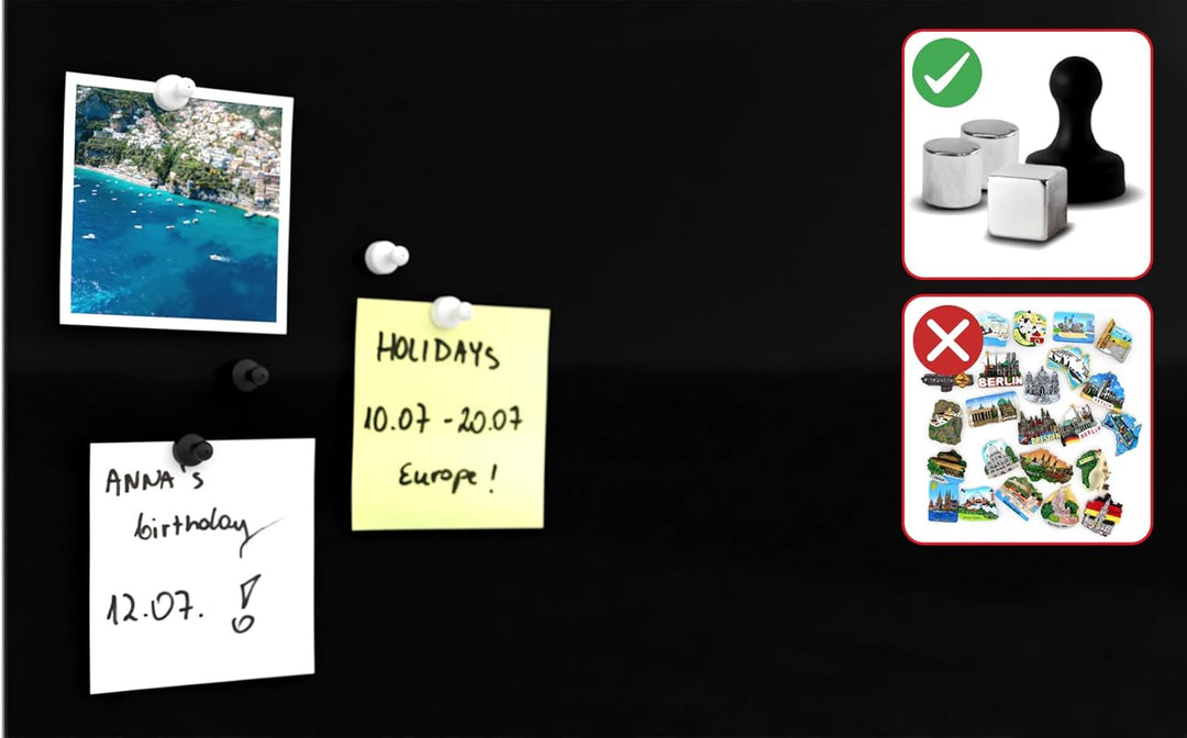 ALLboards Glasboard Magnetisch Schwarz 60x40cm, Rahmenlos, Glastafel, Magnettafel, Gehärtetes Glas,