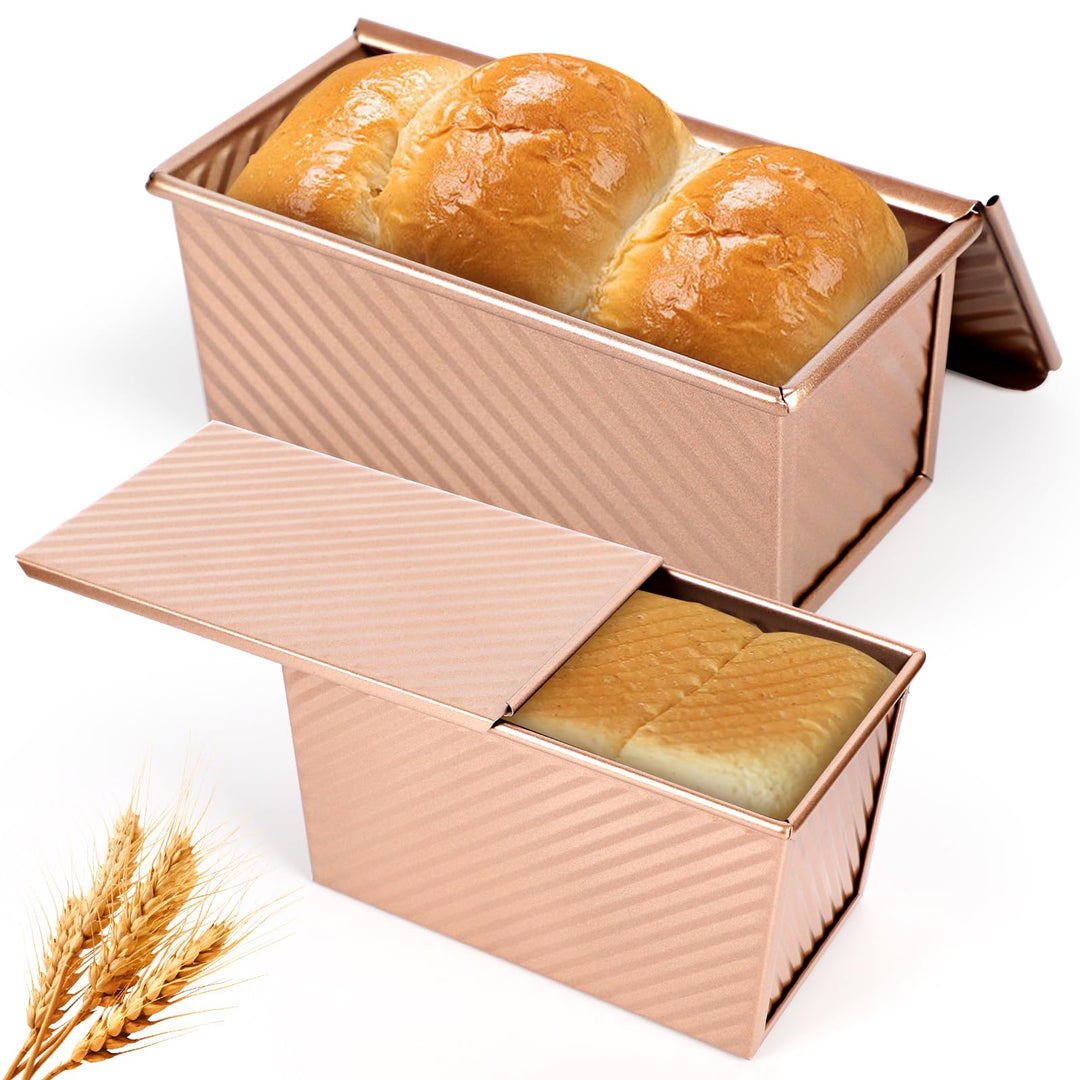 2 PCS Brotbackform mit Deckel, Toastbrot Backform mit Deckel, Antihaft Toastbrotform Backform Set Zu