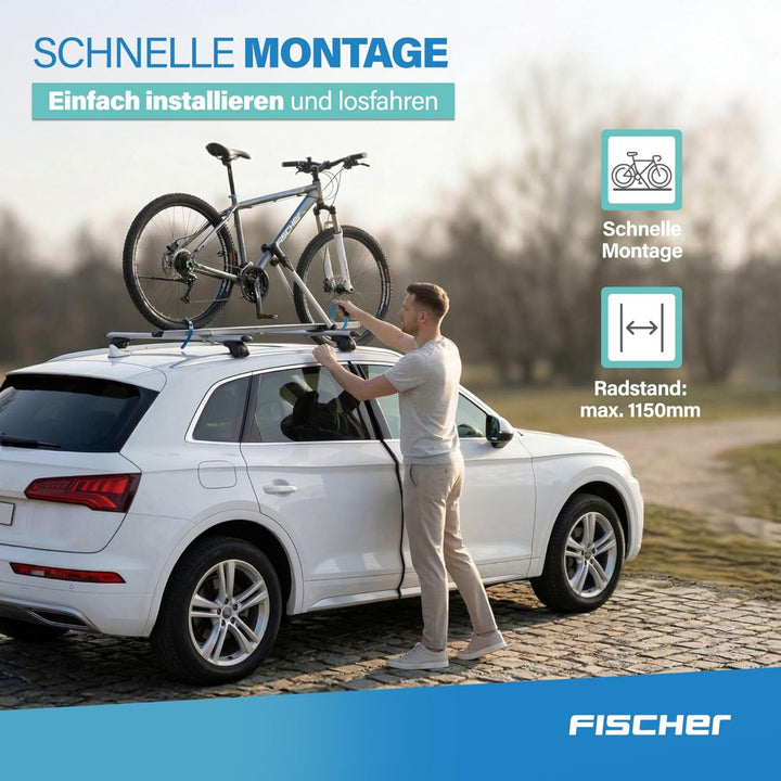 Fischer Auto Dach Fahrradträger, TÜV GS geprüft, geeignet für EIN Fahrrad, Beladung bis 15 kg, absch