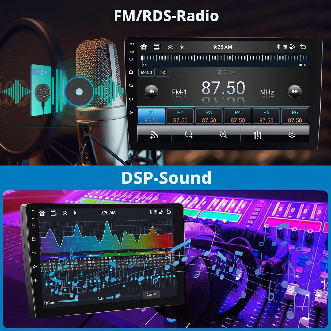 Podofo 10,1 Zoll Autoradio für Peugeot 107/Citroen C1/Toyota Aygo, kabelloses Carplay, Android Auto,