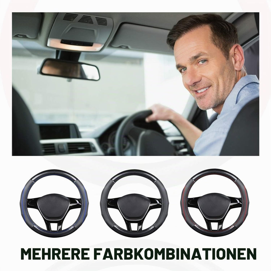Ergocar Auto Lenkradbezug Rutschfester Auto Sport Lenkradschutz Kohlefaser &amp; Erste Schicht Rindslede