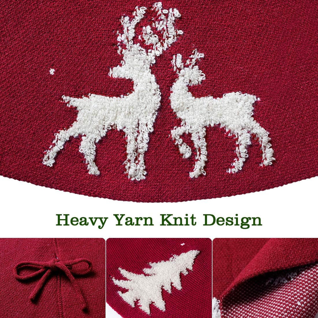 LOMOHOO Weihnachtsbaum-Rock 122cm gestrickt 3D-Elch-Weihnachtsbaum-Unterlage,Rustikaler roter Baumro