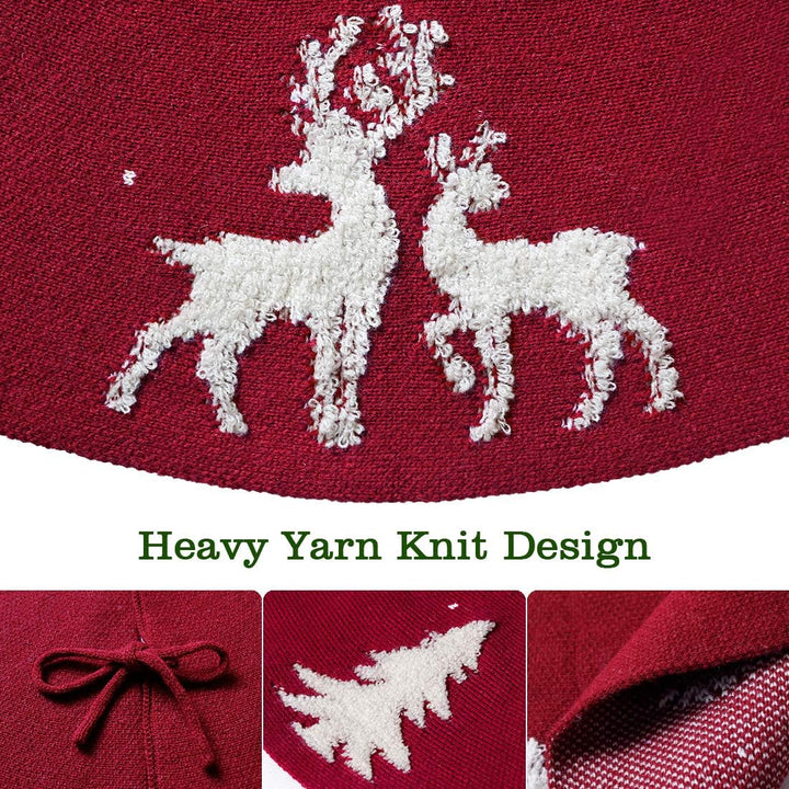 LOMOHOO Weihnachtsbaum-Rock 122cm gestrickt 3D-Elch-Weihnachtsbaum-Unterlage,Rustikaler roter Baumro