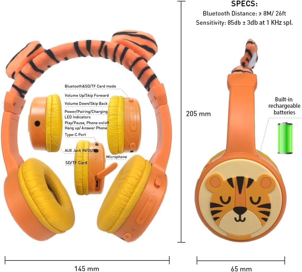 Bluetooth Kopfhörer Kinder, Kinder Kopfhörer mit Kabel, Mikrofon, 85dB Lautstärkebegrenzung, 3.5mm J