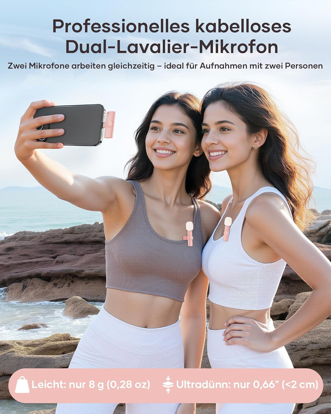 Kabelloses Lavalier Mikrofon 2er Set, Mini Mikrofon für Phone, Pad & Android Handy, Mikrofon Handy m