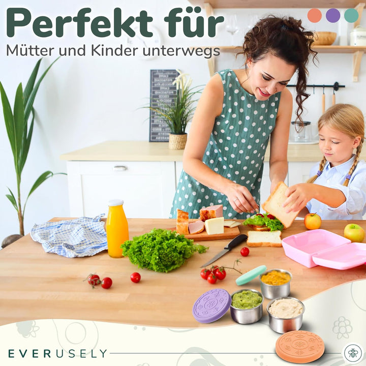 Everusely Mini-Salat-Dressing-Behälter für unterwegs, auslaufsicher, Edelstahl, kleine Gewürzbehälte