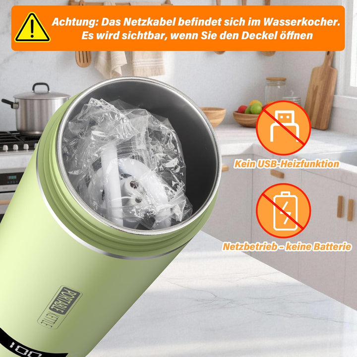 Reise Wasserkocher Klein Elektrische, 500ML/300W Tragbarer Wasserkocher Mini Wassertasse Edelstahl 3