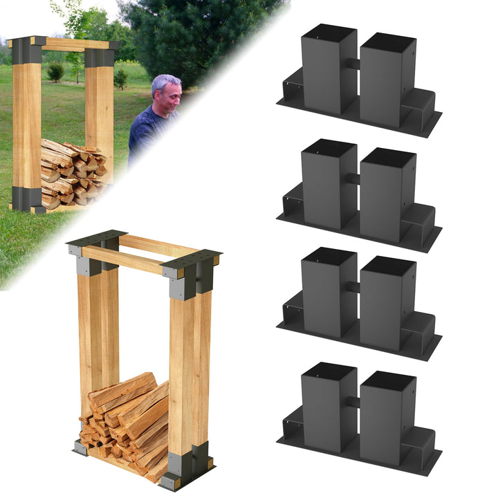 ACXIN Holzstapelhilfe 4 Stück Stabile Brennholz Stapelhilfe Holzstapelhalter Metall Holzunterstand K
