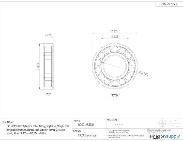 FAG nj319e-tvp2 Zylindrische Roller Bearing, einreihig, gerade Bohrung, abnehmbarer Ring, innen Flan