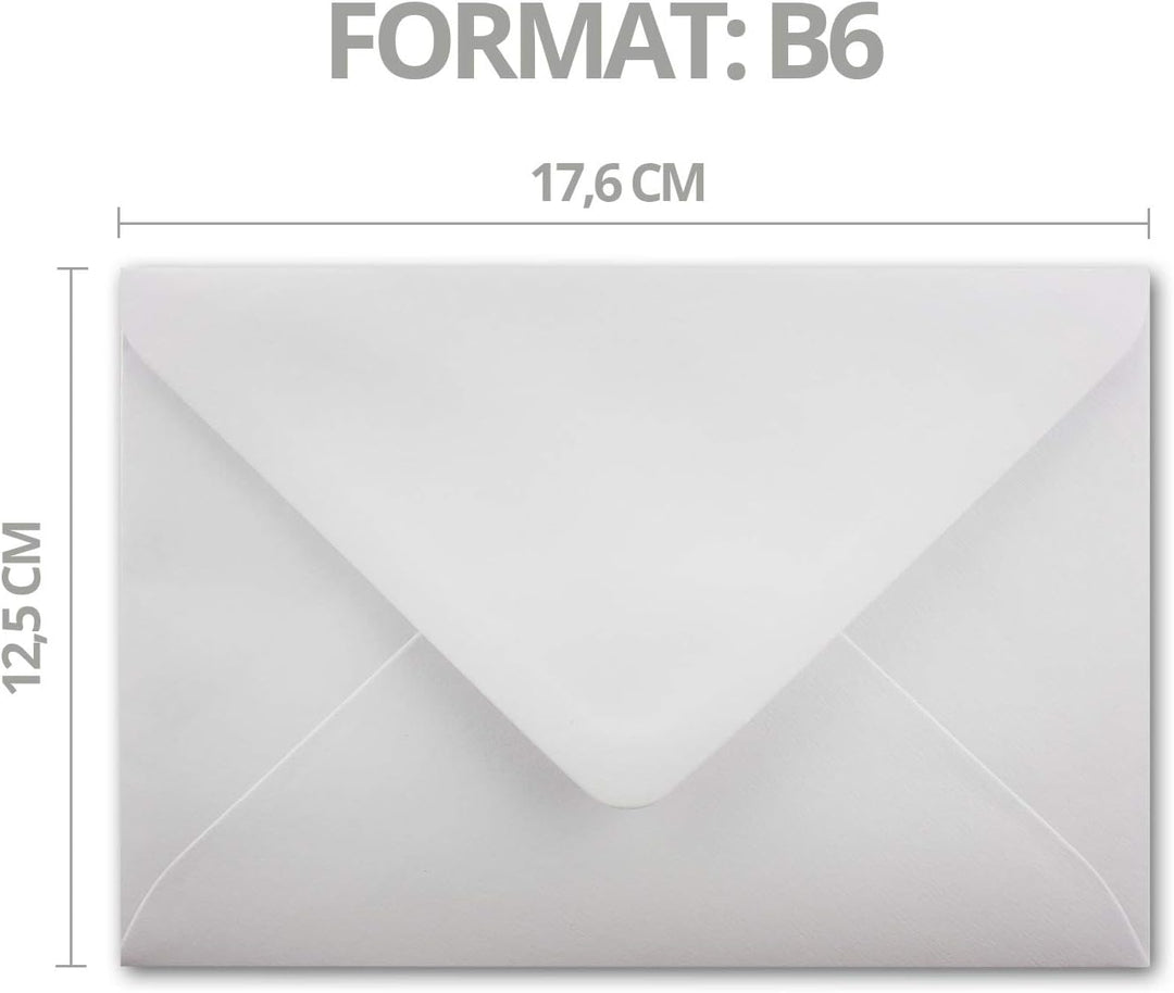 300x Briefumschläge B6 mit Silber Innenfutter - 12,5 x 17,6 cm - Weiss - gefüttert mit metallic Papi