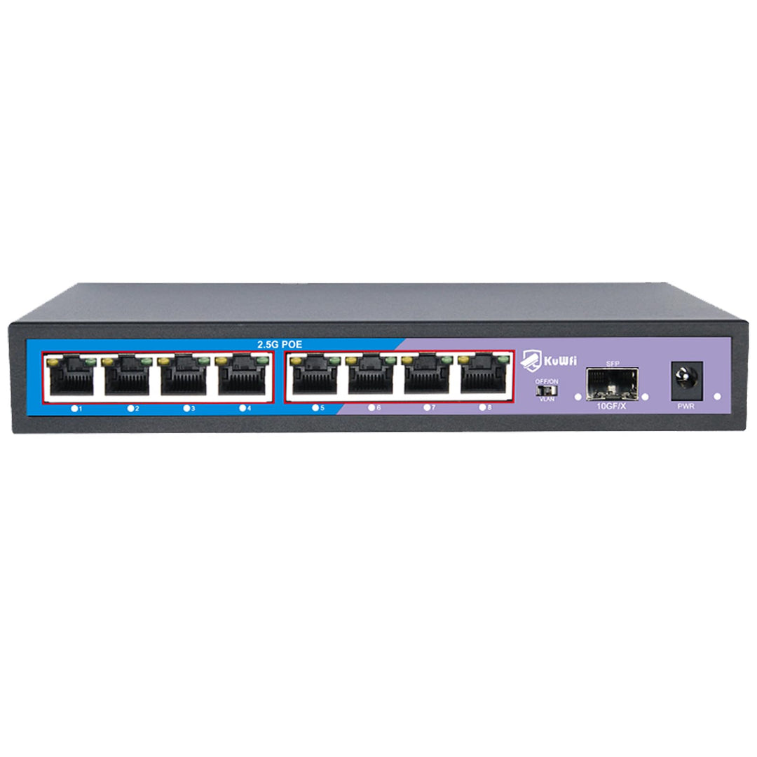 KuWFi PoE Switch, 8× 2.5-Gigabit Ports Ethernet LAN Switch (Plug-and-Play Unmanaged Switch, LAN Spli