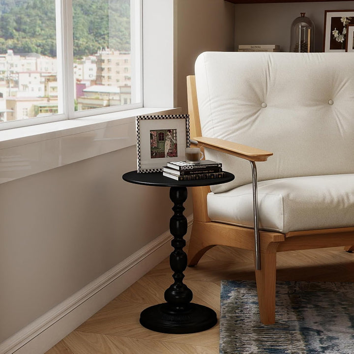 Couchtisch Schwarz Rund, 2er Set Beistelltisch Rund für Wohnzimmer, Vintage Sofatisch, Kleiner Beist