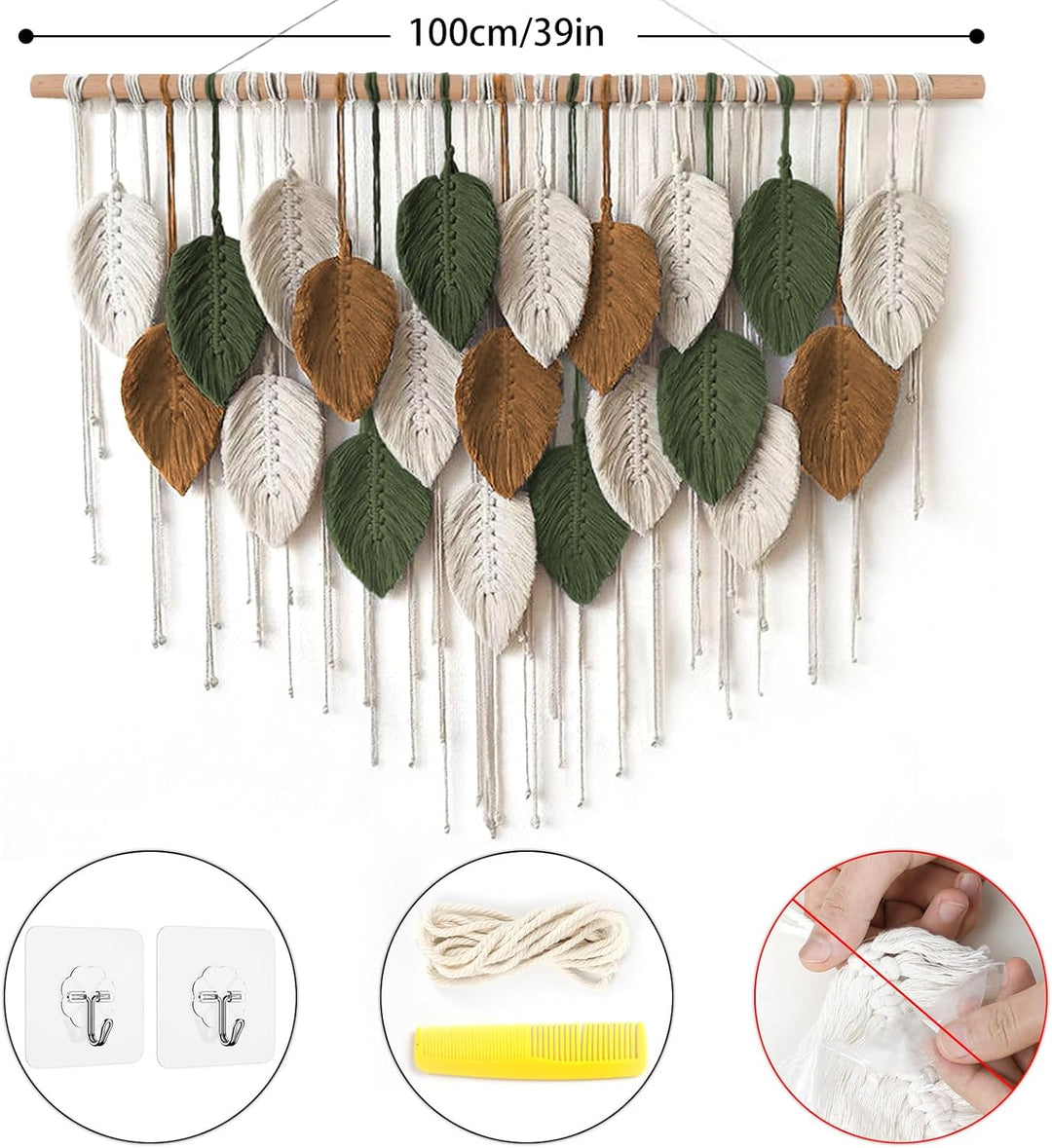 Weldomcor Grosser Wandbehang Wandteppich, Boho Makramee Gewebte Handgemachte Quaste Blatt Tapisserie