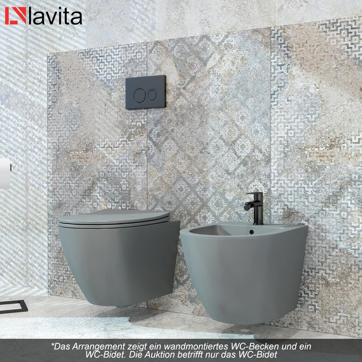 LAVITA Universal Wand-Bidet Sinto Grey mit Hahnloch und Überlaufschutz aus Keramik Sitzwaschbecken z