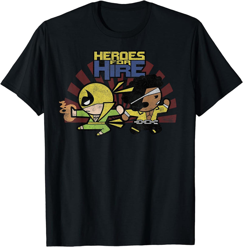 Mens Marvel Kawaii Luke Cage Iron Fist Back2Back Graphic T-Shirt 3XL Slate