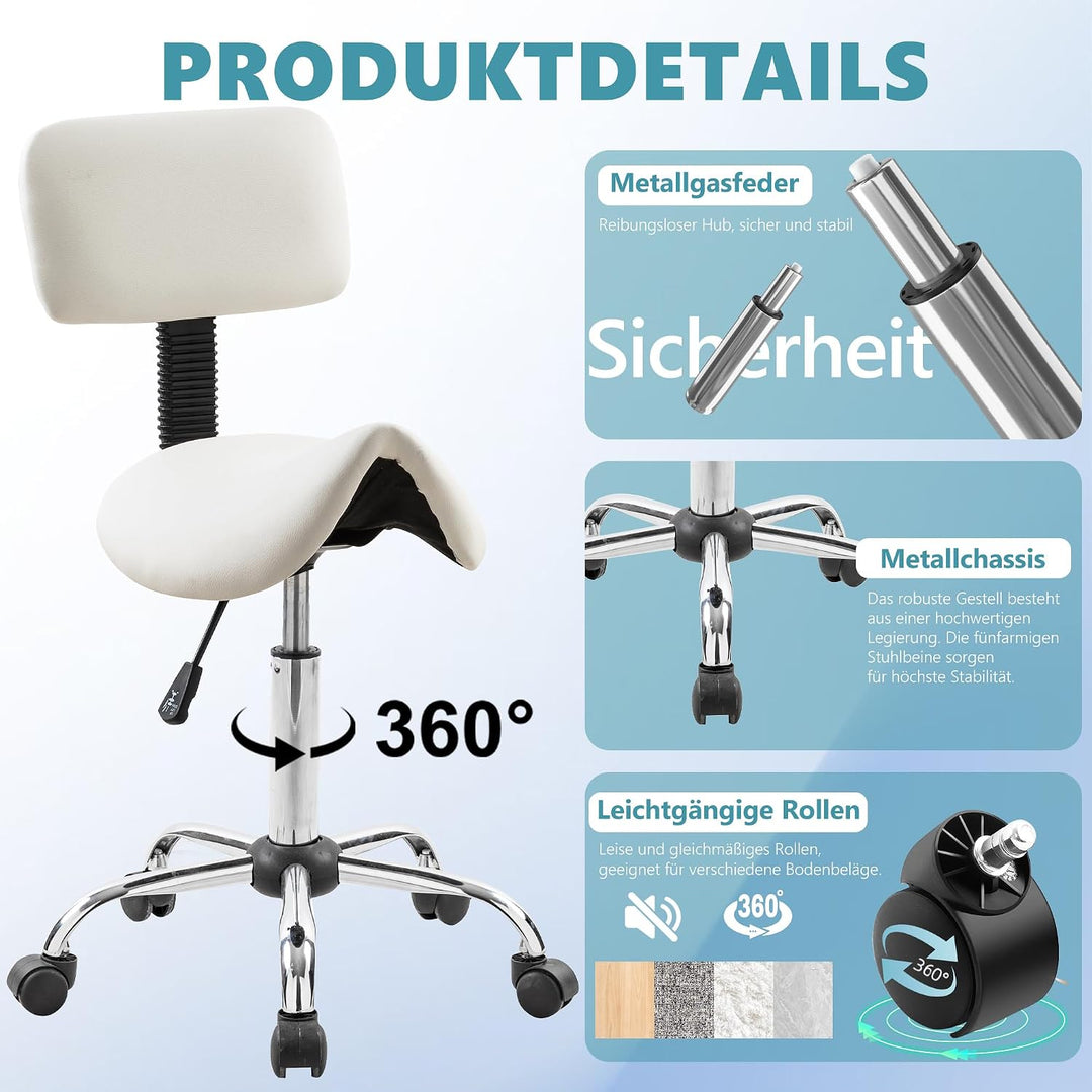 Mingone Sattelhocker Ergonomischer Arbeitshocker 360° Drehbarer Hocker Höhenverstellbarer Bürohocker