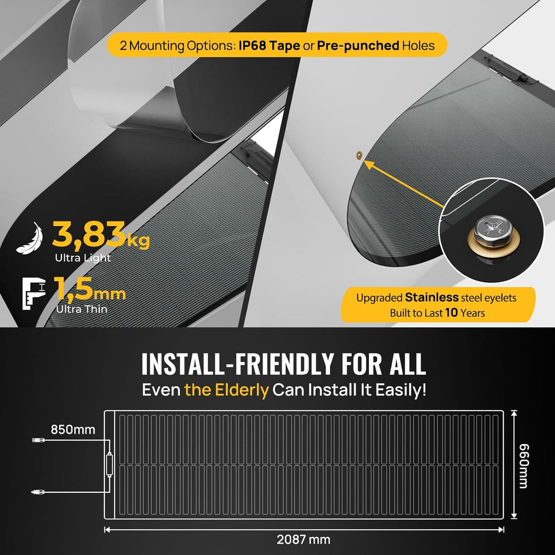 BougeRV Yuma 200W CIGS Solarpanel Flexibel 360° Flexible Solarmodule ETFE IP68 mit Klebeband Solarpl