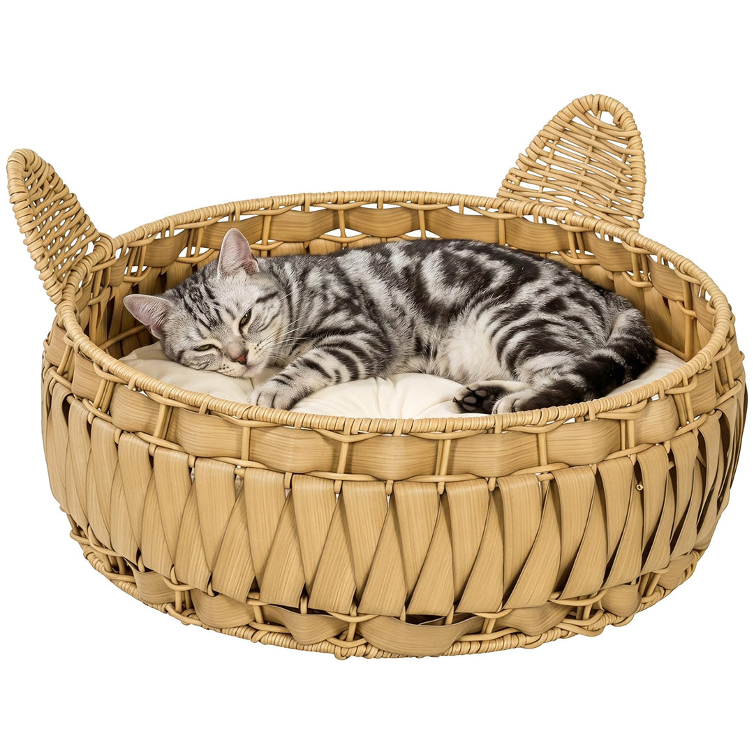 PawHut Katzenbett Katzenhöhle bis 10 kg 50 x 50 x 25 cm Hellbraun | Abnehmbares Kissen, Katzenkorb,