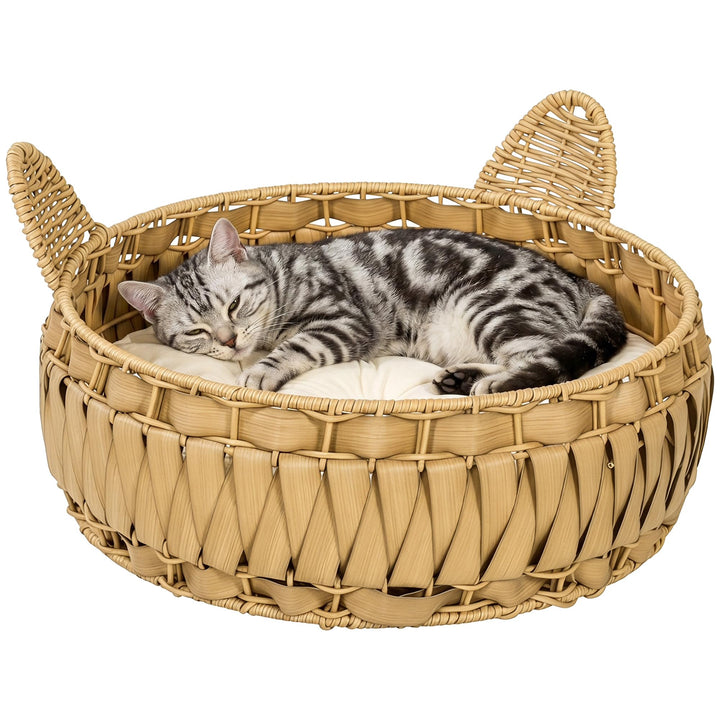 PawHut Katzenbett Katzenhöhle bis 10 kg 50 x 50 x 25 cm Hellbraun | Abnehmbares Kissen, Katzenkorb,