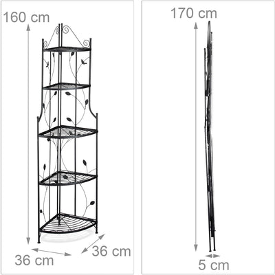 Relaxdays Pflanzentreppe Ecke GOTH, Metall, 5 Ablagen, klappbar, witterungsfest, Pflanzenregal, HxBx