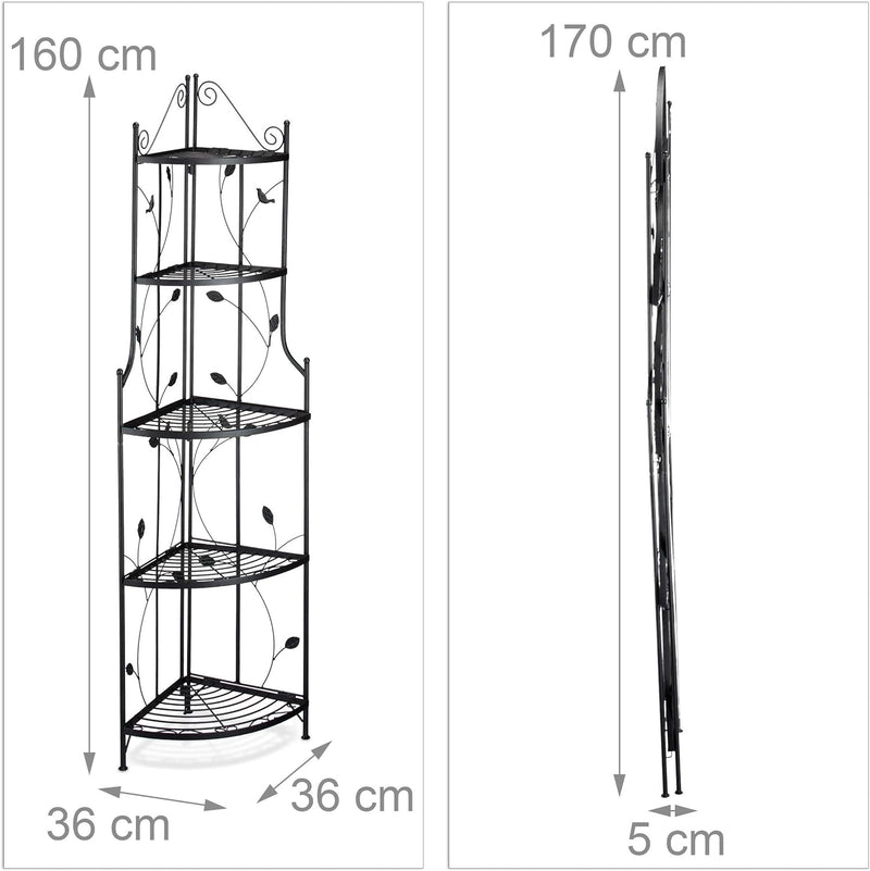 Relaxdays Pflanzentreppe Ecke GOTH, Metall, 5 Ablagen, klappbar, witterungsfest, Pflanzenregal, HxBx