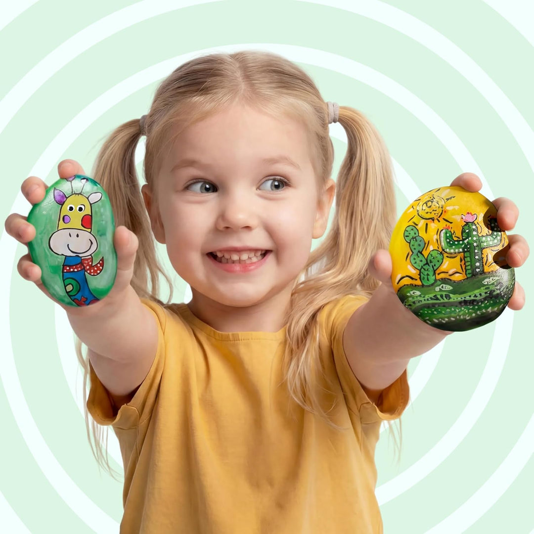 JOYIN 10 Stück Steine Bemalen Set für Kinder mit 18 Farben (Standard Metallicfarben,Aufkleber, Glitz
