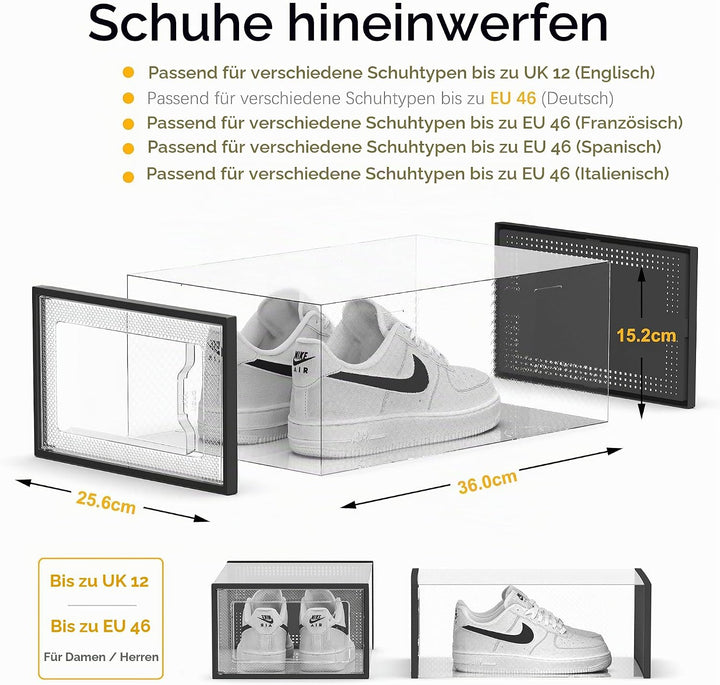 SEE SPRING 12er Set faltbare Schuhboxen Organizer, stapelbar - Für Schuhe bis Grösse 46 - Kunststoff