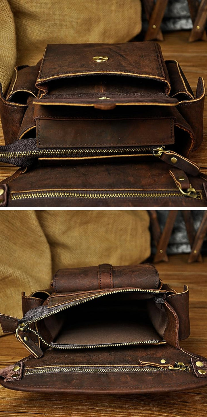 Le'aokuu Herren Echtes Leder Hüfttasche Gürteltasche Bauchtasche Reissverschluss Motorrad Messenger