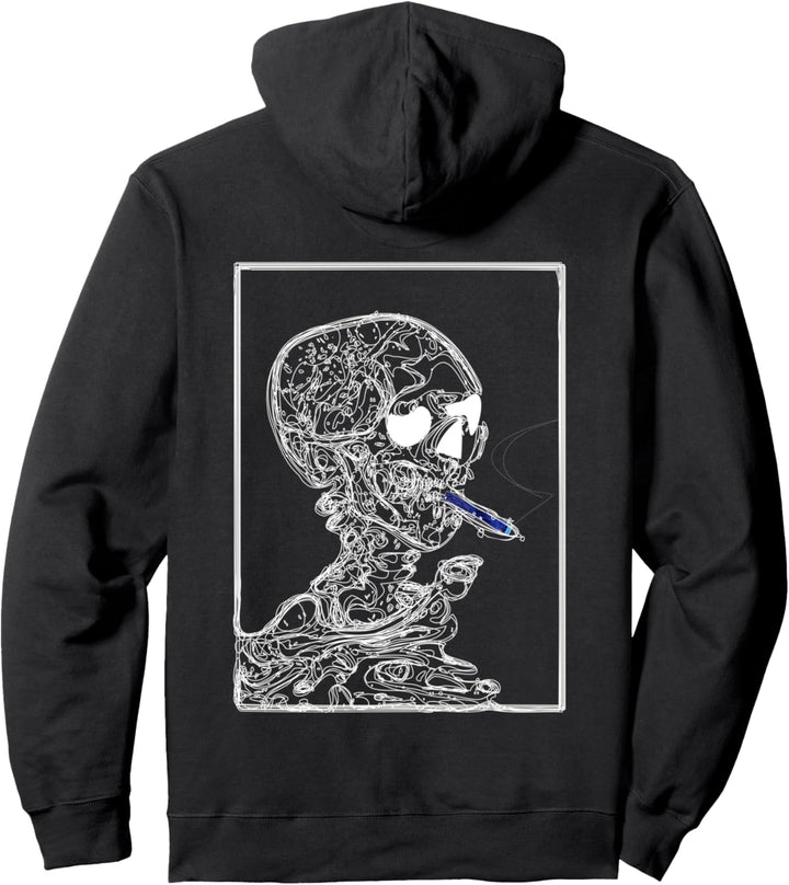 Smoking Skull Art Curly Lines Rauchskelett Pullover Hoodie