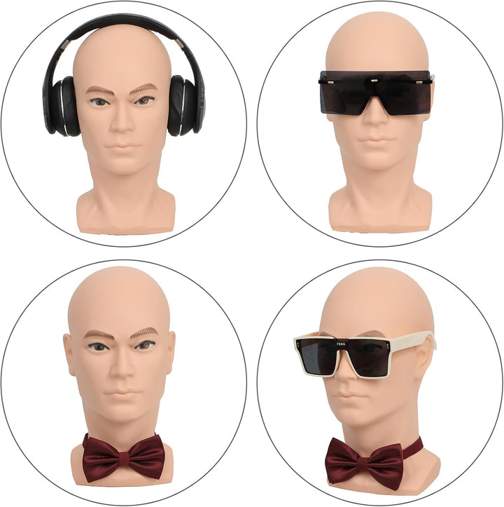 Male Mannequin Head Professional Bald Manikin Head Training Head for Wigs Display Mask Display Hat D