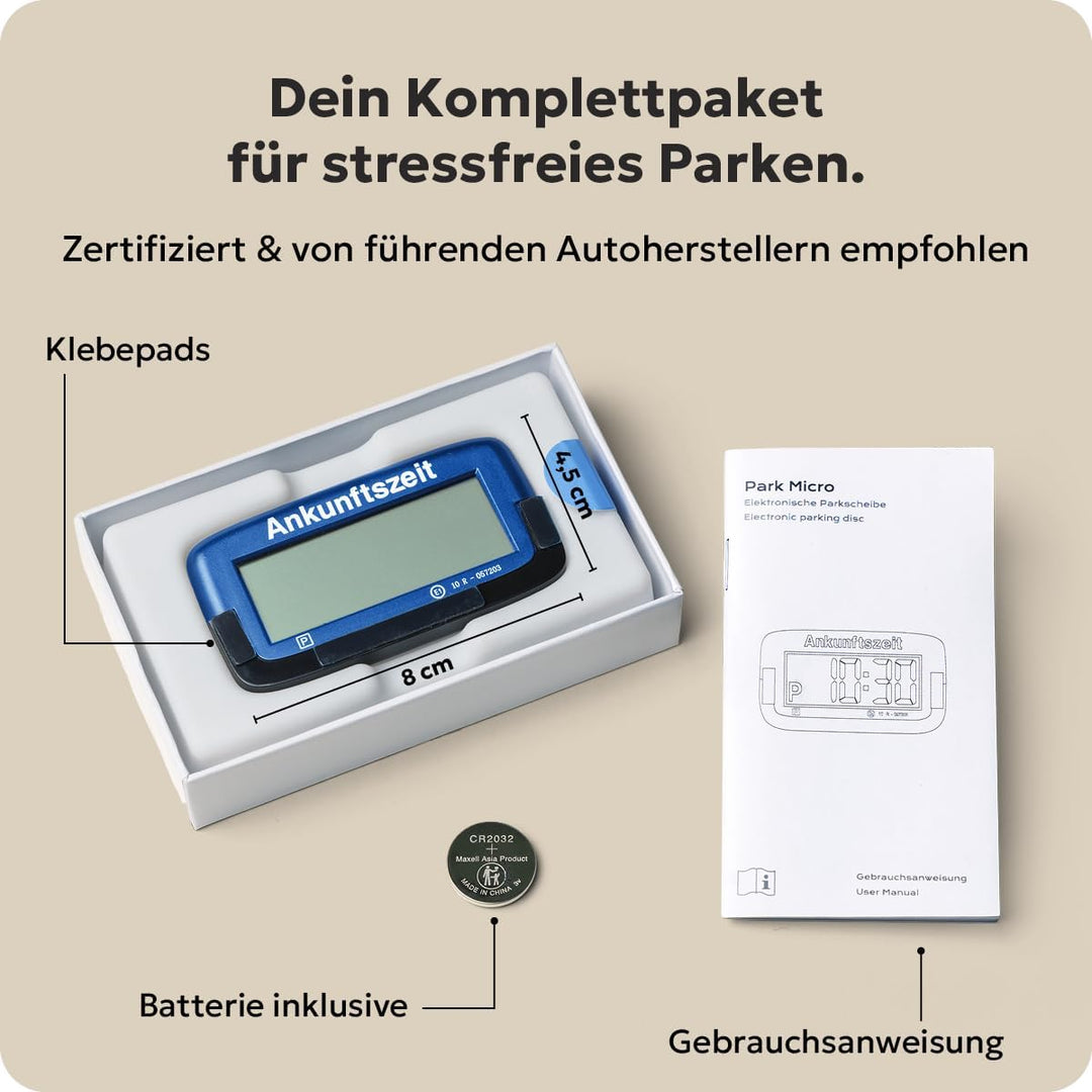 2X Needit Park Micro elektronische Parkscheibe mit Zulassung I Die kleinste Parkscheibe der Welt | D