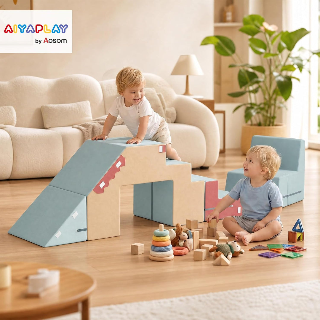 AIYAPLAY Schaumstoff Bausteine für Kinder 2er Set rutschfest XXL Bunt | Softbausteine, Montessori Sp