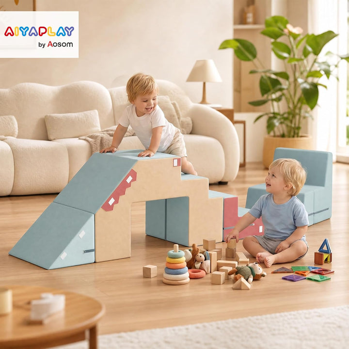 AIYAPLAY Schaumstoff Bausteine für Kinder 2er Set rutschfest XXL Bunt | Softbausteine, Montessori Sp