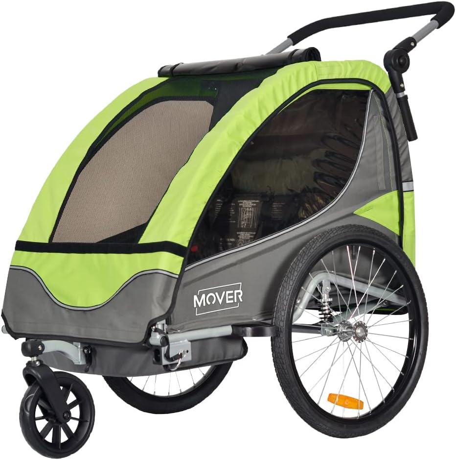 PAPILIOSHOP MOVER Anhänger Wagen und Kinderwagen für 1 oder 2 Kinder Grün,Rot, Grün,Rot