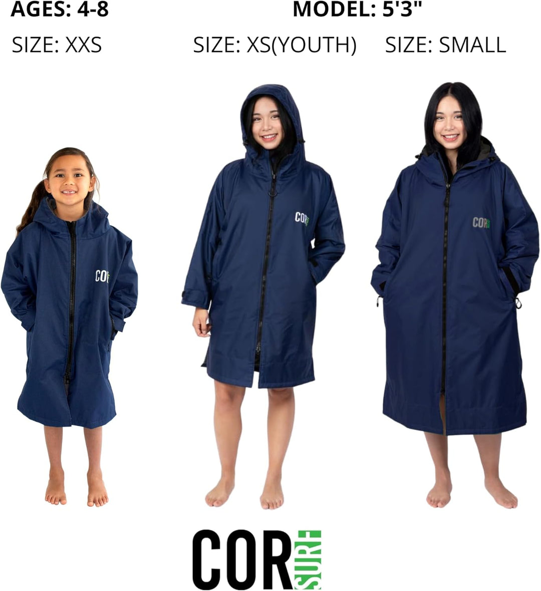 COR Surf Schwimm-Parka, schwere, warme Surfjacke für Herren, Damen, grosse Kinder, wasserabweisendes