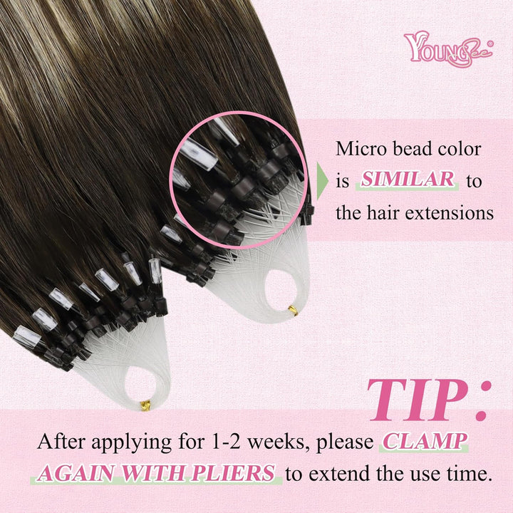YoungSee Microring Extensions Ombre 55cm Echthaar 1g Braun Ombre Blond Micro Ring Hair Extensions In