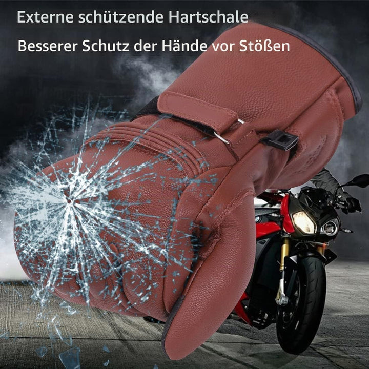 Harssidanzar Herren Winter Motorradhandschuhe,echtes Leder Vollfinger Touchscreen Thermisch gefütter