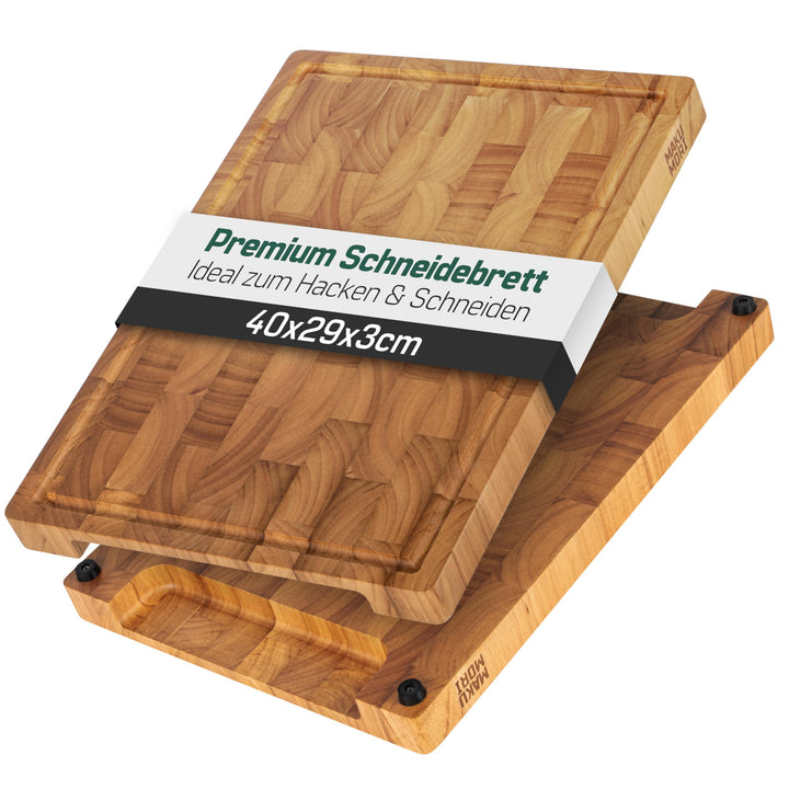 Premium Schneidebrett aus Massivholz, Stirnholz, End Grain 40x29x3cm - Aus leicht karbonisiertem Hev