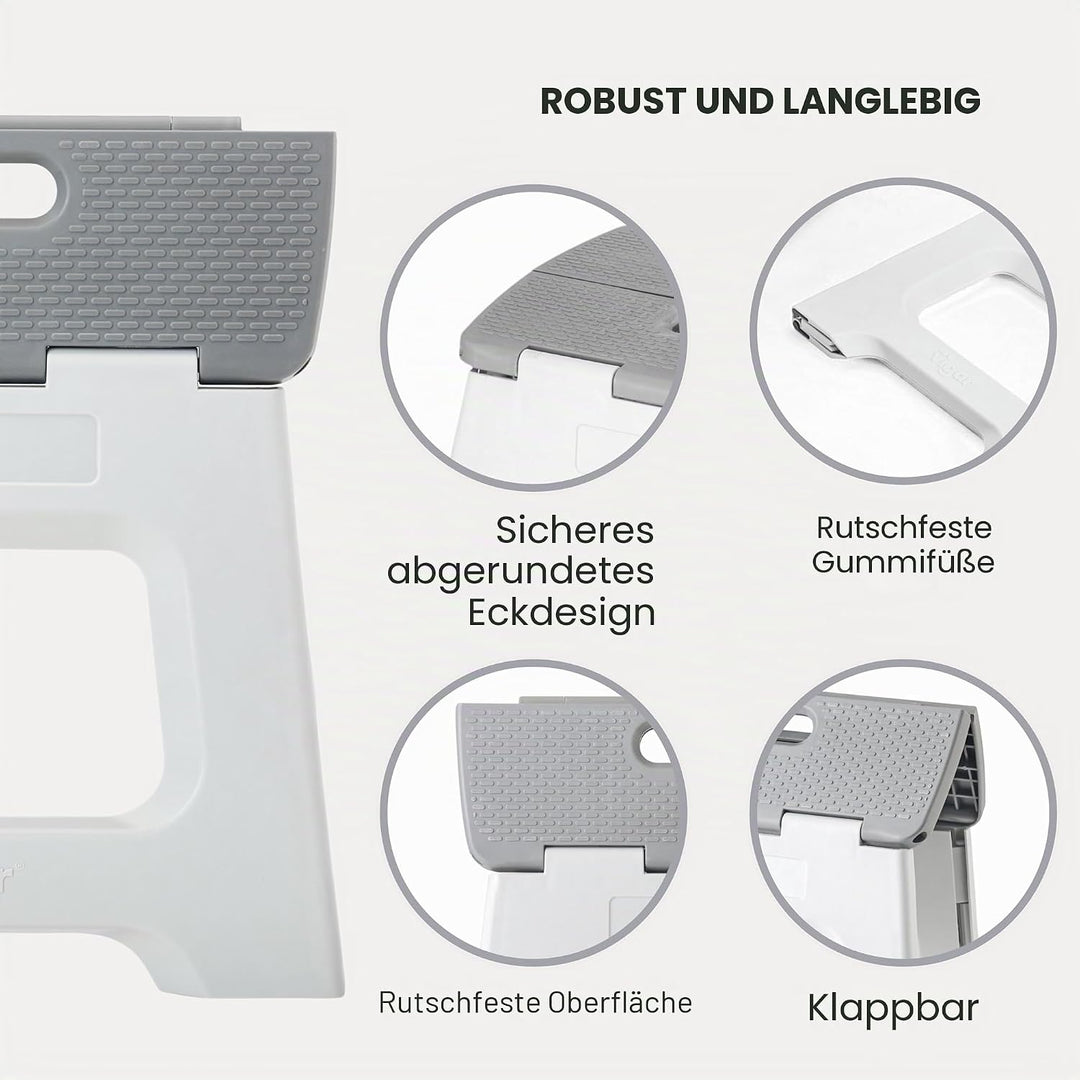 VIGAR Compact Tritthocker klappbar 27 cm mit Griffen Compact Grau 27 cm, Compact Grau 27 cm