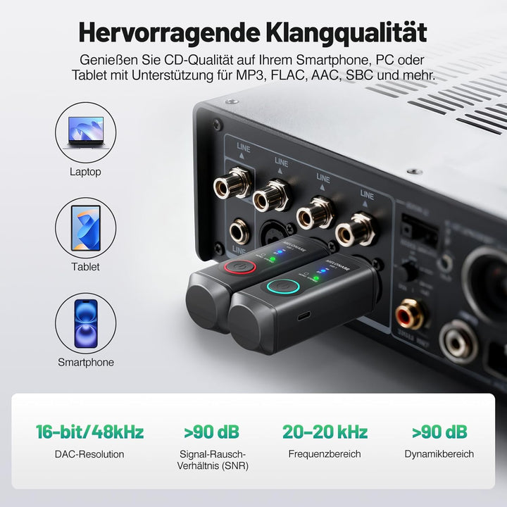 MB-1 Wireless XLR Bluetooth Empfänger, 15 Stunden Akkulaufzeit, BT 5.3, High-Fidelity Audio, Mono/St