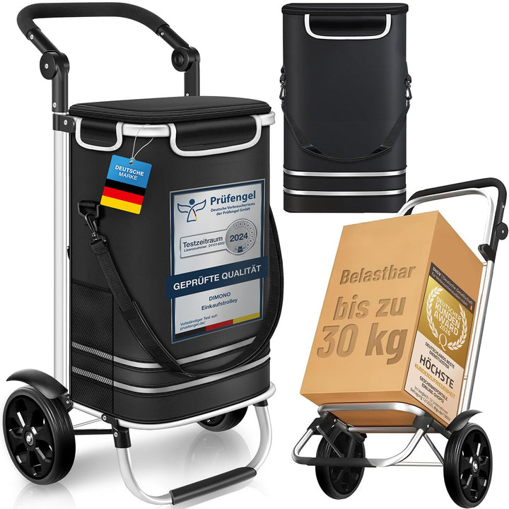 Dimono® Einkaufstrolley Rolltex Klappbarer 3 in1 Trolley zum Einkaufen; 56 Liter inkl. Kühlfach; Tra
