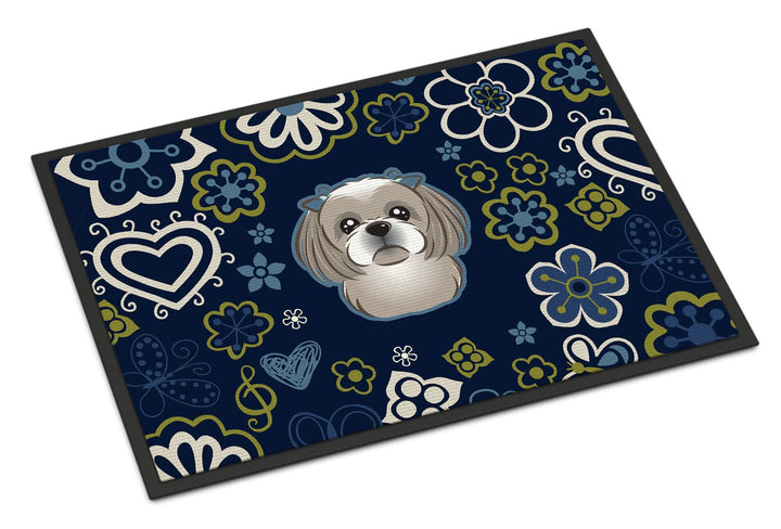 Caroline's Treasures BB5101JMAT Blue Flowers Gray Silver Shih Tzu Indoor or Outdoor Mat Doormat, Mul